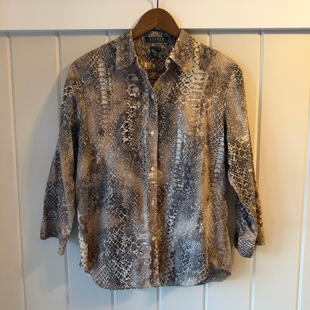 Lauren Ralph Lauren Brown Snake Print Shirt, Size Medium, EUC
